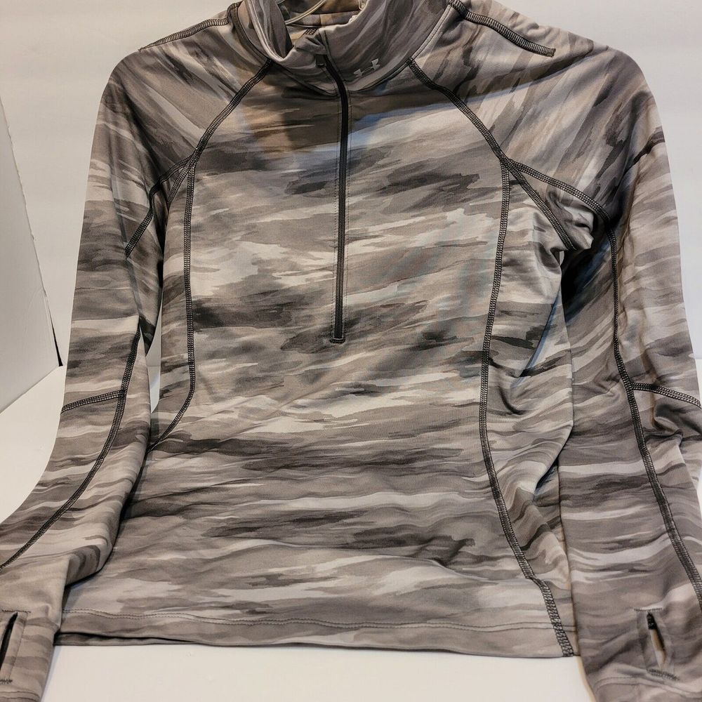 Under Armour ColdGear 1/4 Zip Pullover Womens Medium Grey Camo Excellent 1248527